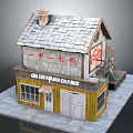 Two Story Residential Building With Ground Floor Shop Tile Roof Chimney And Wooden Exterior