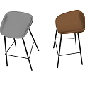 Modern Minimalist Bar Stools With Brown And Gray Fabric Seats And Black Metal Frames