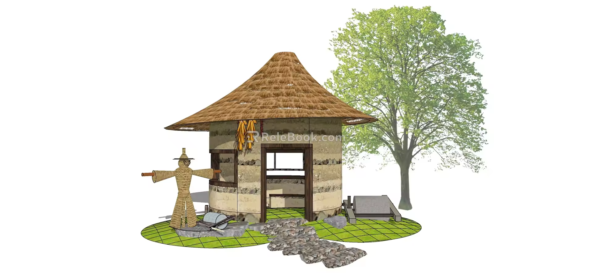 Modern thatched cottage thatched pavilion 3d model