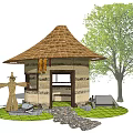 Modern thatched cottage thatched pavilion 3d model