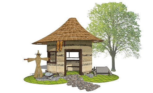 Modern thatched cottage thatched pavilion 3d model