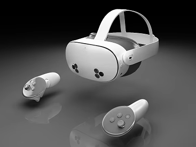 White Modern VR Headset With Two Wireless Controllers And Ergonomic Design 3d model