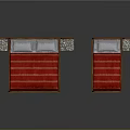 Two Wooden Beds With Red Striped Bed Sheets And Matching Nightstands