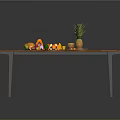 Dining Table With Wooden Top And Colorful Fruits Vegetables