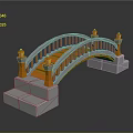 White and Orange Arch Bridge with Steps Railings and Lanterns 3d model