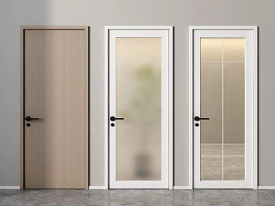 Different Styles of Hinged Doors with Wooden Texture Frosted and Grid Glass Design 3d model