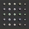 Medical Devices Colorful Small Bottles With Gold Caps Arranged On Gray Background