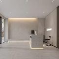 Modern Hair Salon Interior Design Featuring Stone Reception Desk Stylish Lighting And Chairs