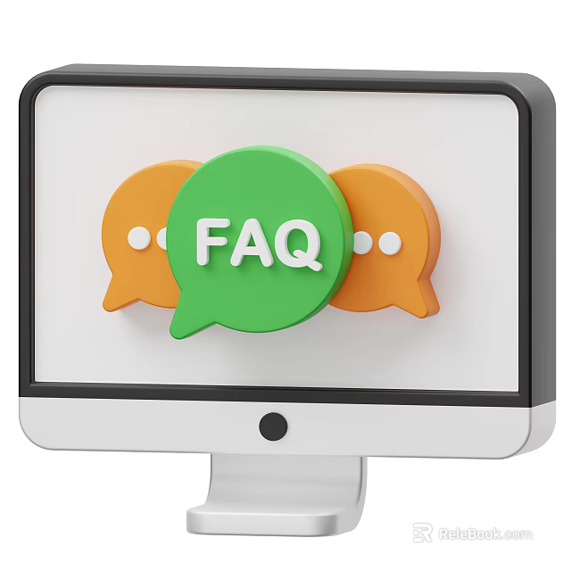 Computer Monitor Displaying FAQ With Orange And Green Speech Bubbles 3d model 