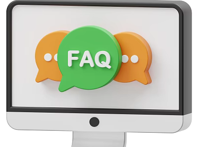 Computer Monitor Displaying FAQ With Orange And Green Speech Bubbles 3d model