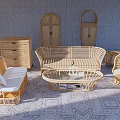 Wicker Sofa Coffee Table Set In Modern Living Room Interior With Textured Rug And Chair