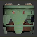 Green Copper Stove With Round Top And Stand Featuring Holes For Home Use