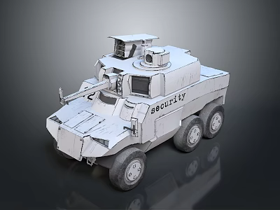 Armored Six Wheeled Military Vehicle With Turret And Tactical Equipment 3d model