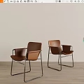 Brown Leather Leisure Chairs with Metal Frame on Wooden Floor Light Wall Background