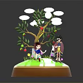 Cartoon Scene Featuring Two Characters Under Big Tree With Apples Clouds And Green Grass