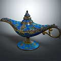 Traditional Ornate Blue Arabian Lamp With Golden Decorations And Colorful Gemstones