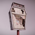 Old Weathered Broken OPEN Sign With Rusty Metal Frame And Red Pole