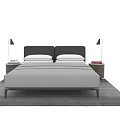 Modern Double Bed With Gray Bedding Two Nightstands And Table Lamps 3d model