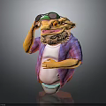 Chubby Lizard Character Wearing Purple Plaid Shirt White T-shirt Green Hat And Sunglasses With Diaper