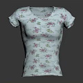 White Short Sleeve T-shirt With Pink Green Floral Pattern Design For Women
