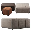 Modern Ottoman Footstool in Brown and Gray Fabric and Leather for Living Room