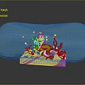Colorful Feathered Headdress Character and Small Creatures Inside Transparent Blue Crystal on Yellow Base