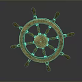 Vintage Wooden Ship Wheel With Brass Center And Classic Design