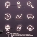 Neon Lamp Combination With Interconnected Various Icons And Decorative Design Features 3d model