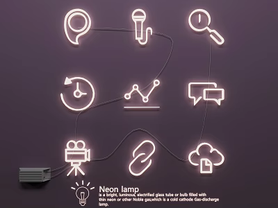 Neon Lamp Combination With Interconnected Various Icons And Decorative Design Features 3d model