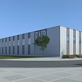 Modern Industrial Factory Building With Large Windows Trees And Car Nearby