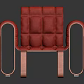 Red Tufted Leather Accent Chair With Modern Wooden Frame And Unique Armrests