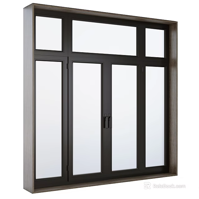 Sleek Modern Casement Window With Black Frame And Large Glass Panels 3d model 