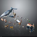 Various Colored Animal Figurines With Different Sizes Including Whale Ostrich Tiger And Elephant