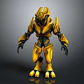 Yellow Armored Mechanical Creature With Sharp Claws And Sci Fi Design 3d model