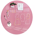 Fashion Design Drawing Tools on Pink Tabletop with Sketches Scissors and Markers