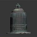 Bronze Bell Shaped Decorative Ornament Set with Small Animal Top Embossed Dots and Stone Base