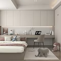 Modern Minimalist Tatami Bedroom With Bed Desk Chair Bookshelf And Stuffed Toys