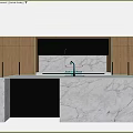 Modern Kitchen Interior With Wooden Cabinets Marble Island And Black Countertop