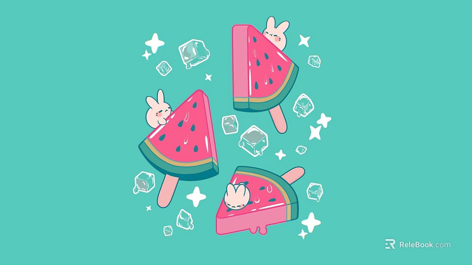Cute Watermelon Popsicles With Bunnies Ice Cubes And Stars On Turquoise Background 3d model 