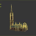 Traditional Red Brick Church Building With Black Topped Tall Spire Blue Roof And Dome