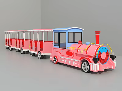 Pink Amusement Train With Colorful Carriages For Children's Playground Fun 3d model