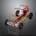 3D Model Race Car Frame With Red Yellow Structure White Seat And Black Wheels
