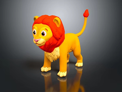 Cute Cartoon Lion Toy Figure With Red Mane Yellow Body And White Paws 3d model