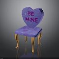 Heart Shaped Purple And Pink Chair With BE MINE Text And Wooden Legs
