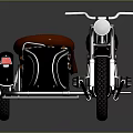 Vintage Style Sidecar Motorcycle With Red Wheels And Leather Seats