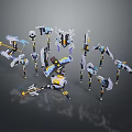 Sci Fi Mechanical Weapons With Various Shapes Structures And White Blue Yellow Black Colors 3d model