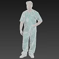 A Man In Light Green Scrub Suit With Stethoscope And ID Badge Standing Posture
