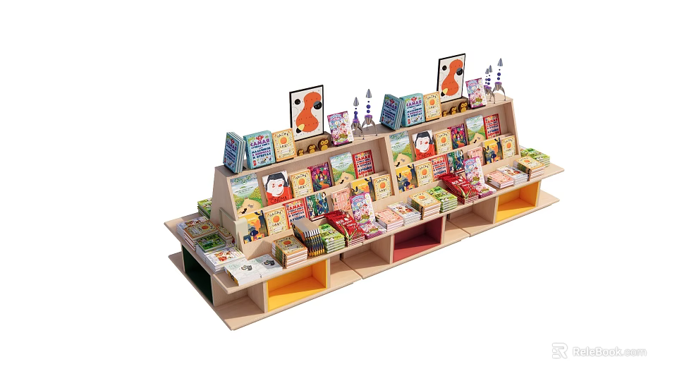 Colorful Retail Display Shelf with Multi Layered Compartments for Children Books and Toys 3d model 