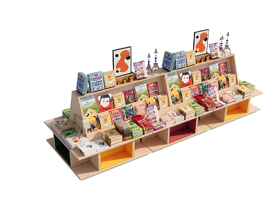 Colorful Retail Display Shelf with Multi Layered Compartments for Children Books and Toys 3d model
