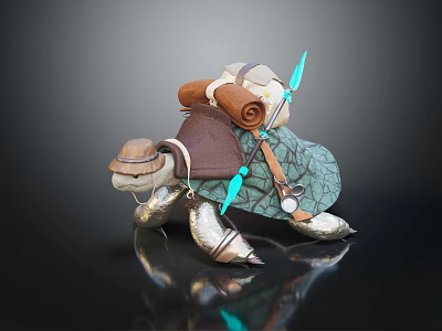 Detailed Adventurer Turtle Character With Backpack Scroll Arrows And Hat 3D Model Design 3d model